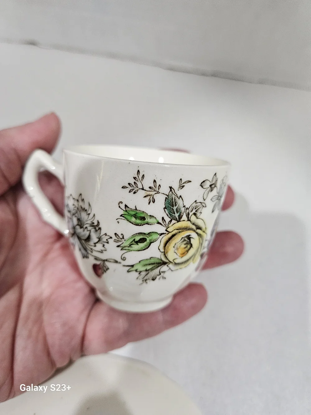 Johnson Brothers Floral Teacup and Saucer - Pink, Purple, Yellow